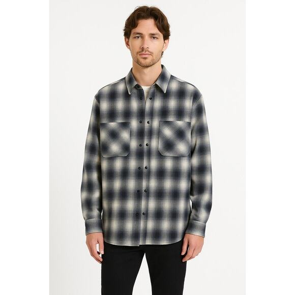 The Kooples Other - The Kooples NWT Oversized Snap Shirt XL Plaid Cotton $315 Embroidered Detail